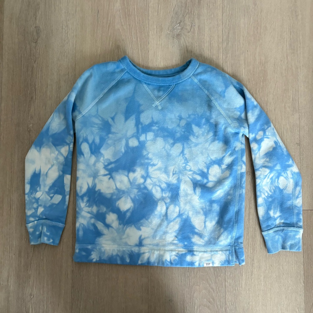Gap Kids Girls Boys Unisex Tie Dye Crewneck Sweatshirt 6/7 YO Blue White Cotton